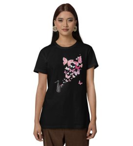 Musical Escape: Butterfly Breeze Graphic Printed White T-Shirt
