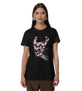 Whispers of Harmony: Butterfly Violin Graphic Printed White T-Shirt