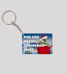Holiday Hugs and Puggy Mugs Printed Keychain Pack of 2