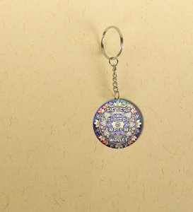 She Ties A Thread Funny Festival Quote Printed Round Keychain Pack of 2