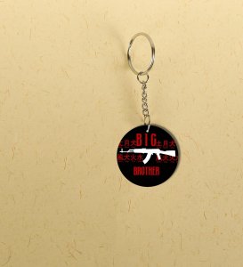 Bold Rifle Graphic With Chinese Element Symbols Printed Round Keychain Pack of 2
