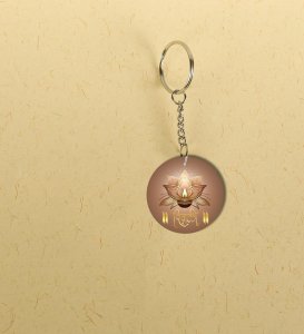 Golden Glow Lamps Diwali Printed Round Keychain Pack of 2