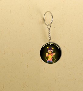 Adorable Character Glowing with Diwali Lights Design Printed Round Keychain Pack of 2
