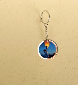 Magical Diwali Night Featuring Lantern Releasing Ritual Printed Round Keychain Pack of 2