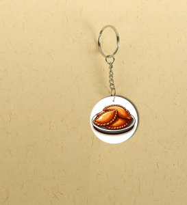Crispy Golden Snack Plate Inspired Printed Round Keychain Pack of 2