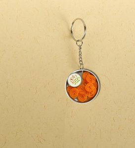 Bright and Joyful Celebration Ladoo Design Printed Round Keychain Pack of 2