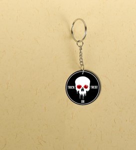 Spooky Skull with Horror Eyes Printed Round Keychain Pack of 2