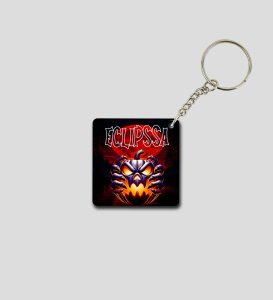 Haunting Flame Skull and Blood Moon Eclipse Design Printed Keychain Pack of 2