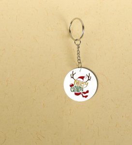Cute Christmas Reindeer with Festive Message Printed Round Keychain Pack of 2